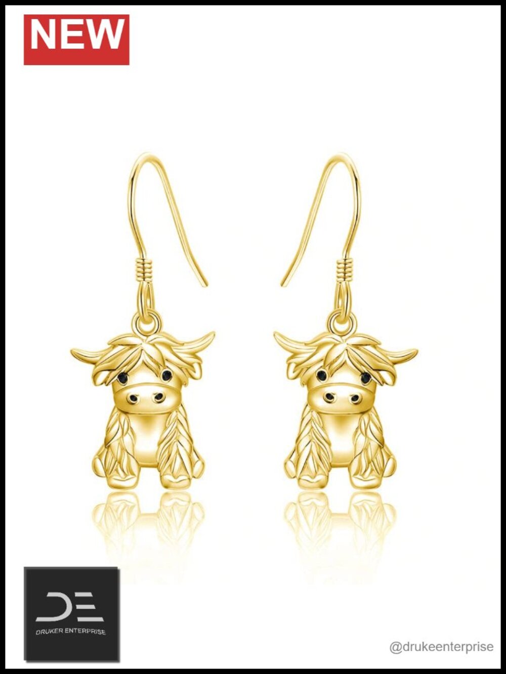 925 Sterling Silver Highland Cow Dangle Earrings